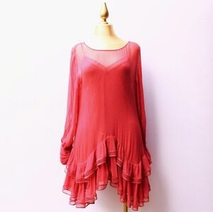 Anthropologie by MAGALI PASCAL Inez Midi Dress,Pink Medium,relaxed fit lace trim